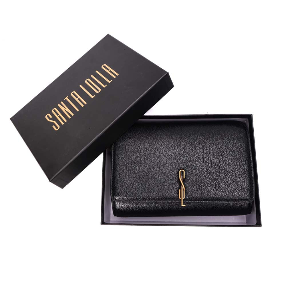 Bolsa Transversal Santa Lolla Preta Corrente Dourada