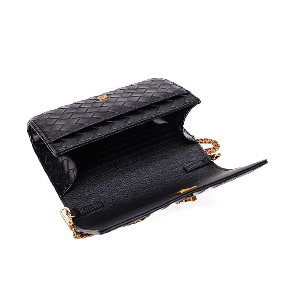 Bolsa Transversal Santa Lolla Preta Corrente Dourada