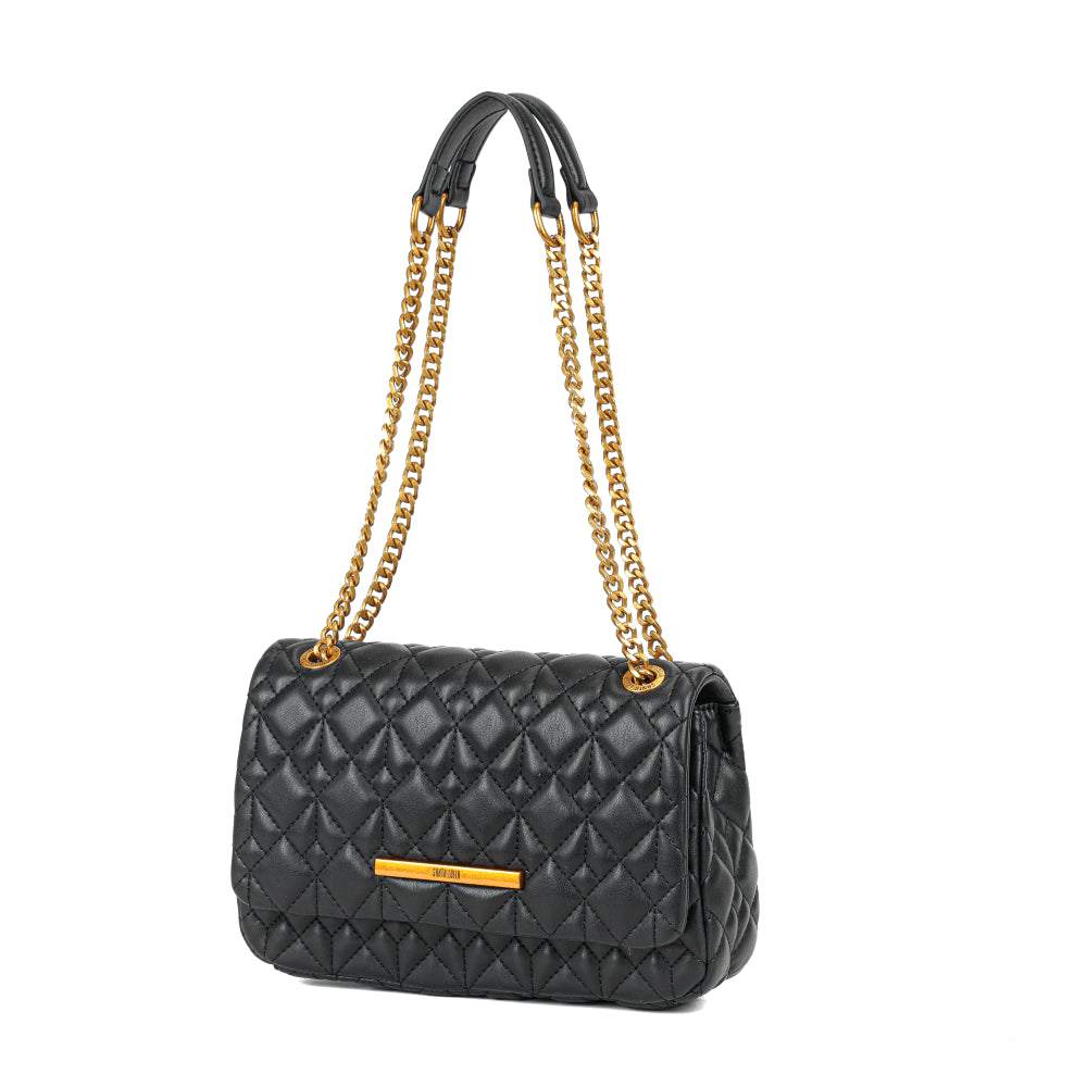 Bolsa Transversal Santa Lolla Preta Corrente Matelassê