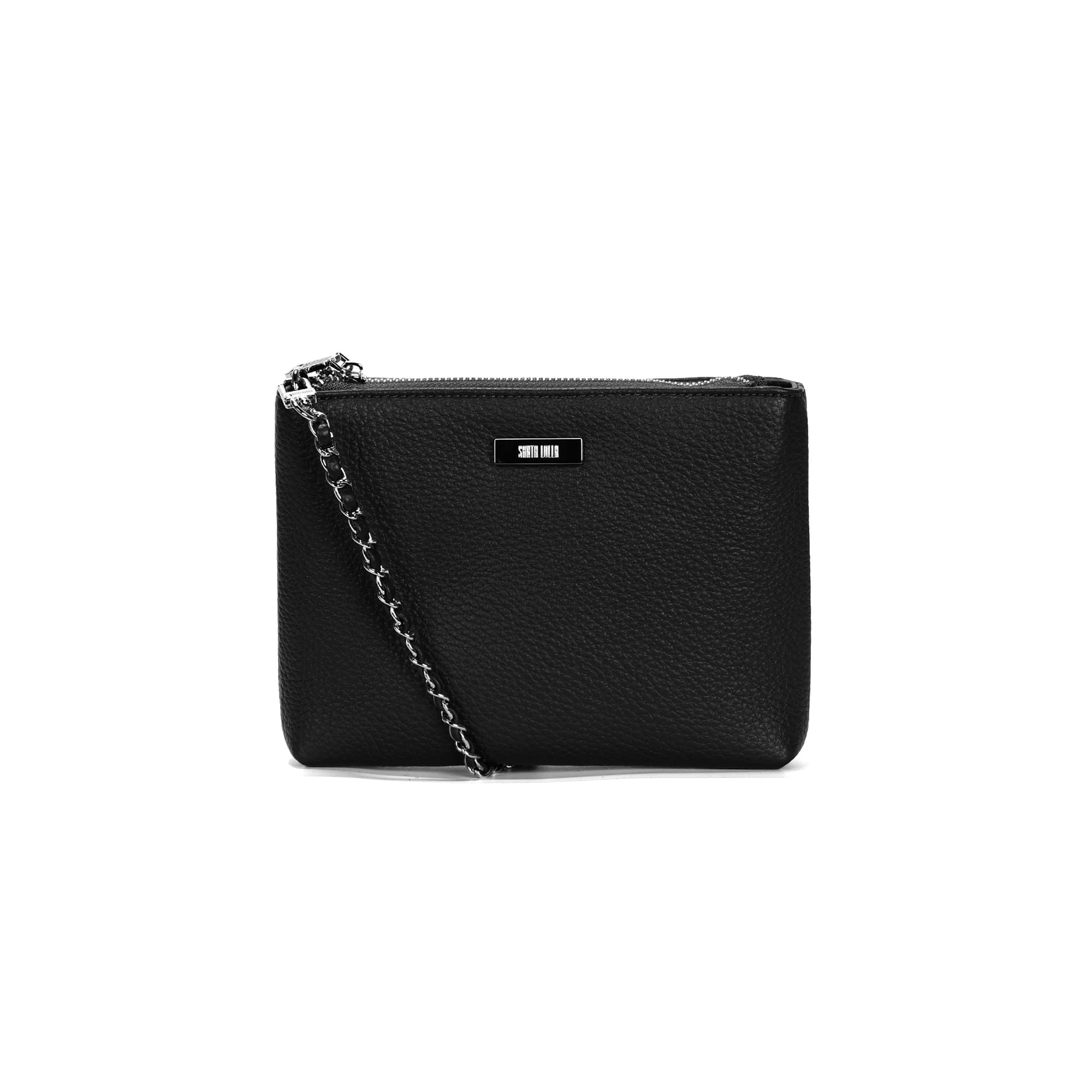 Bolsa Transversal Santa Lolla Preta Corrente Prata