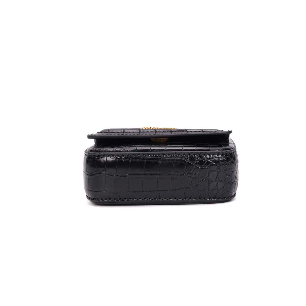 Bolsa Transversal Santa Lolla Preta Croco Alça Corrente