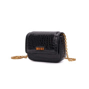 Bolsa Transversal Santa Lolla Preta Croco Alça Corrente
