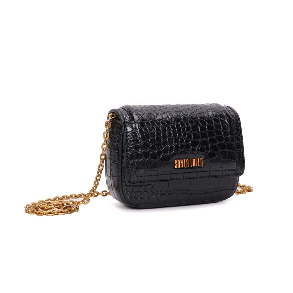 Bolsa Transversal Santa Lolla Preta Croco Alça Corrente