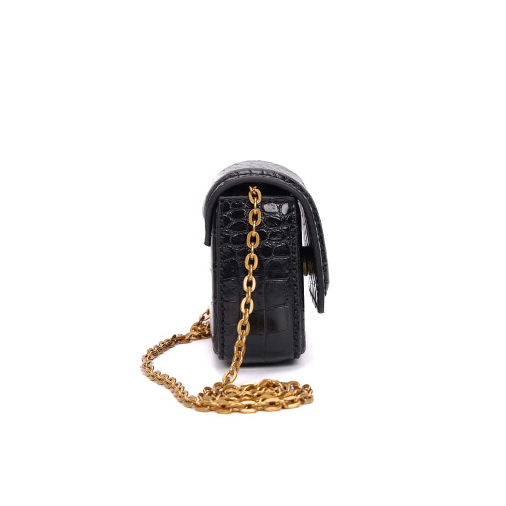 Bolsa Transversal Santa Lolla Preta Croco Alça Corrente