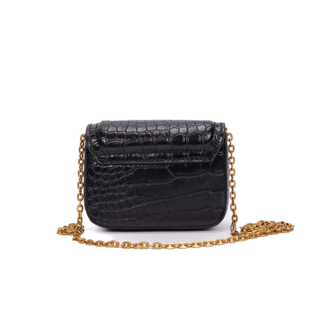Bolsa Transversal Santa Lolla Preta Croco Alça Corrente