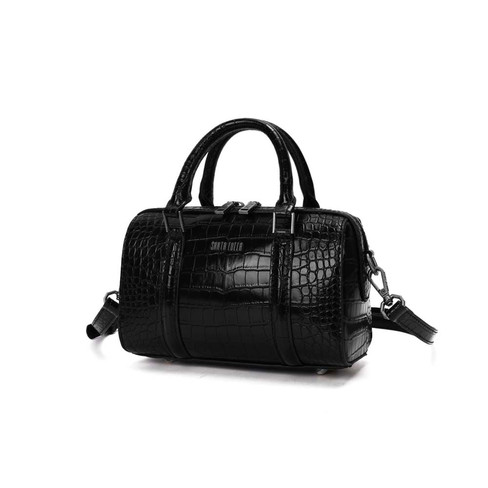 Bolsa Transversal Santa Lolla Preta Croco Alça Removível