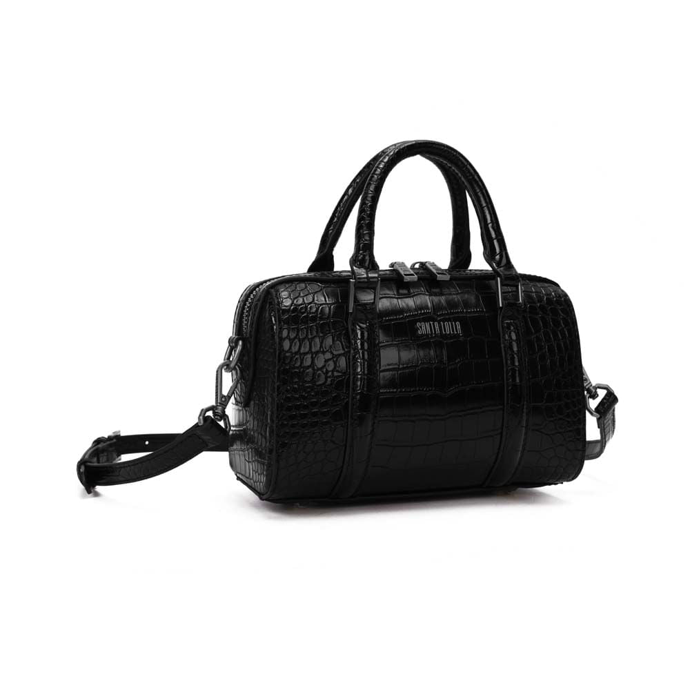 Bolsa Transversal Santa Lolla Preta Croco Alça Removível
