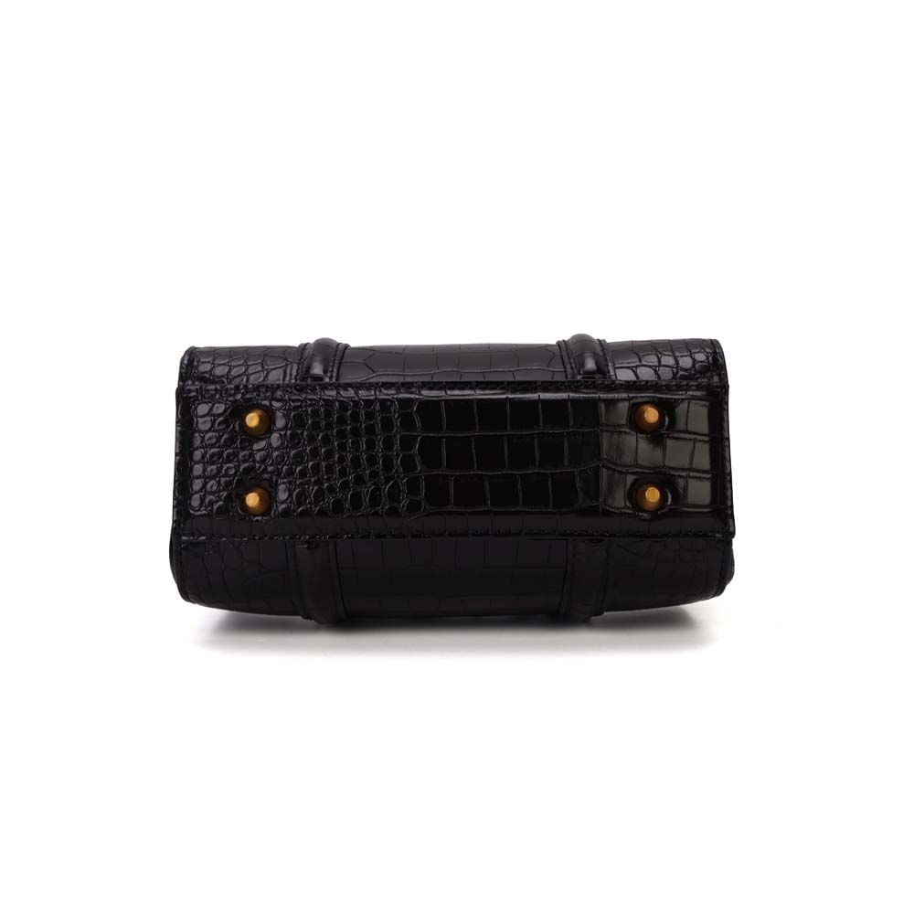 Bolsa Transversal Santa Lolla Preta Croco Alça Removível