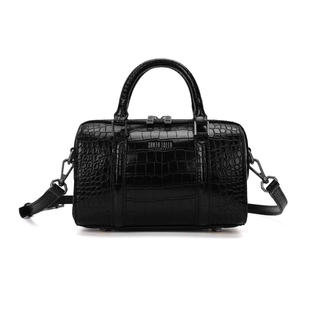 Bolsa Transversal Santa Lolla Preta Croco Alça Removível