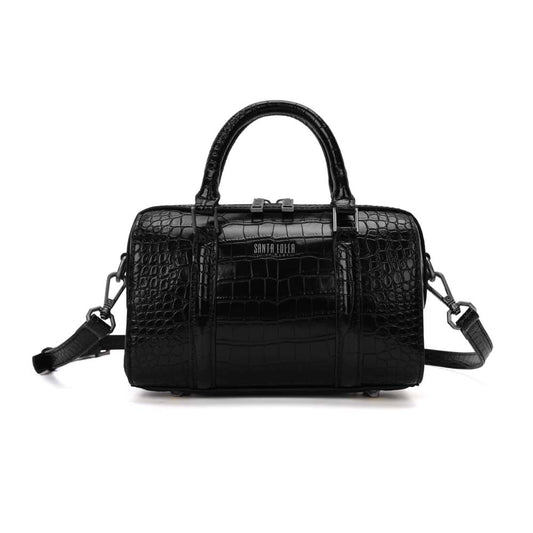 Bolsa Transversal Santa Lolla Preta Croco Alça Removível