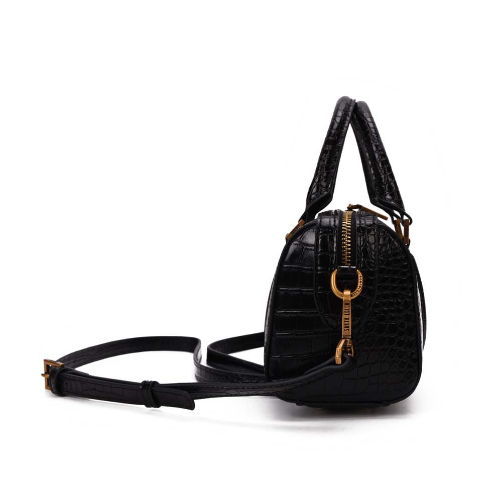 Bolsa Transversal Santa Lolla Preta Croco Alça Removível