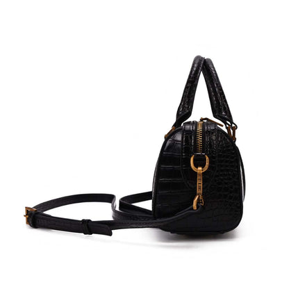 Bolsa Transversal Santa Lolla Preta Croco Alça Removível