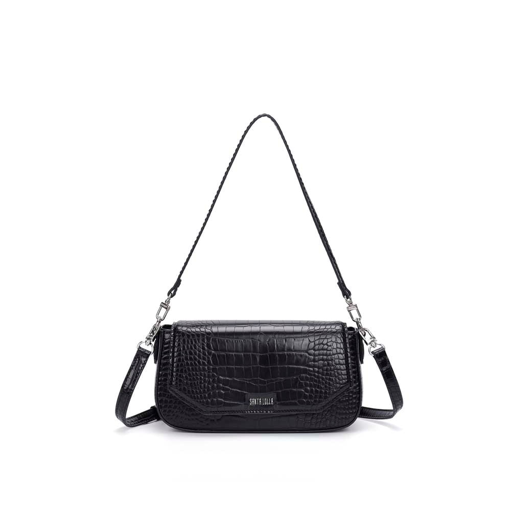 Bolsa Transversal Santa Lolla Preta Croco Alças Removíveis