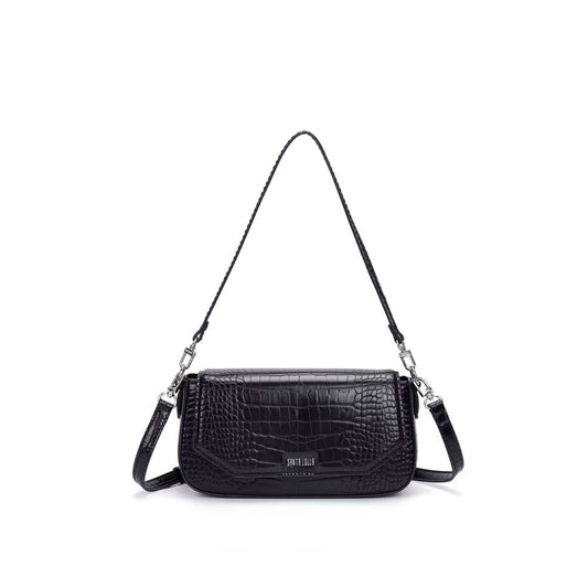 Bolsa Transversal Santa Lolla Preta Croco Alças Removíveis