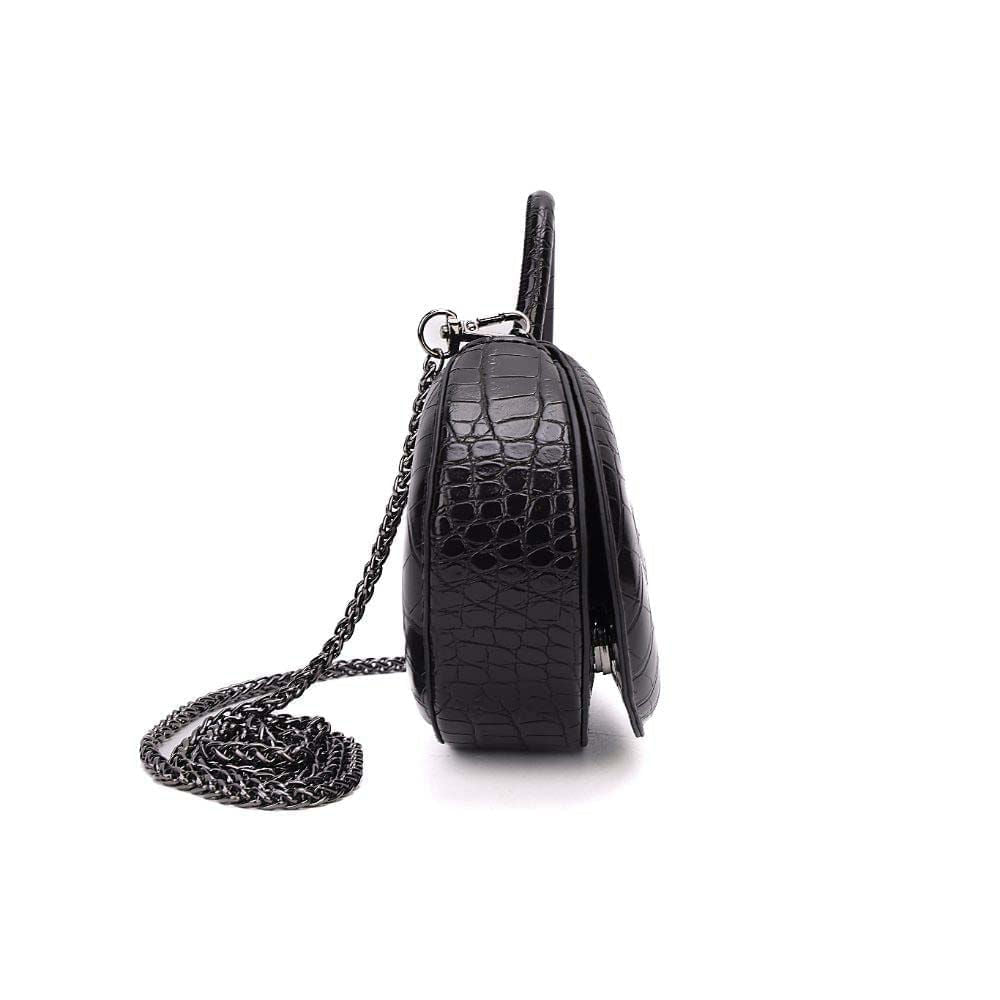 Bolsa Transversal Santa Lolla Preta Croco Coração