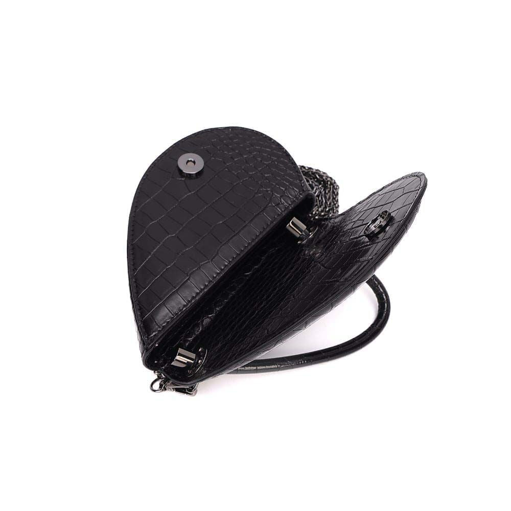 Bolsa Transversal Santa Lolla Preta Croco Coração