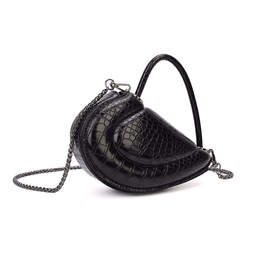 Bolsa Transversal Santa Lolla Preta Croco Coração