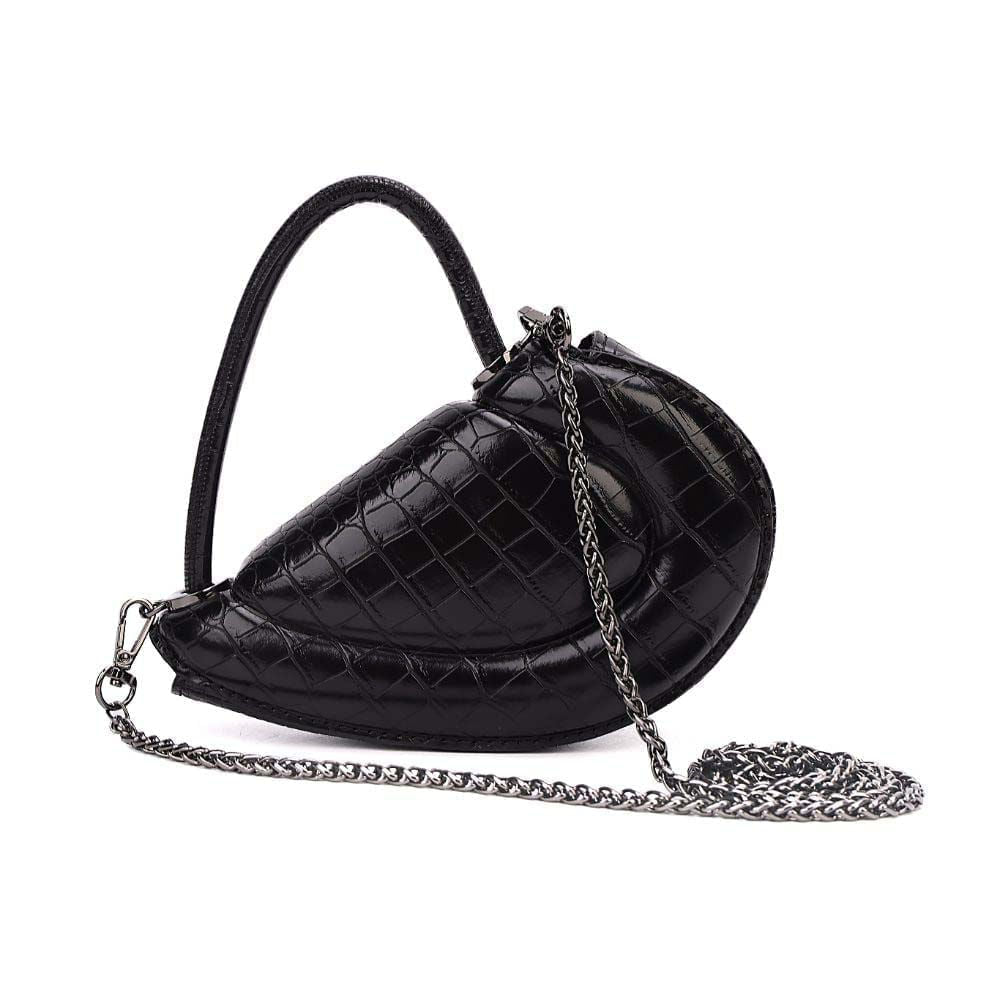 Bolsa Transversal Santa Lolla Preta Croco Coração