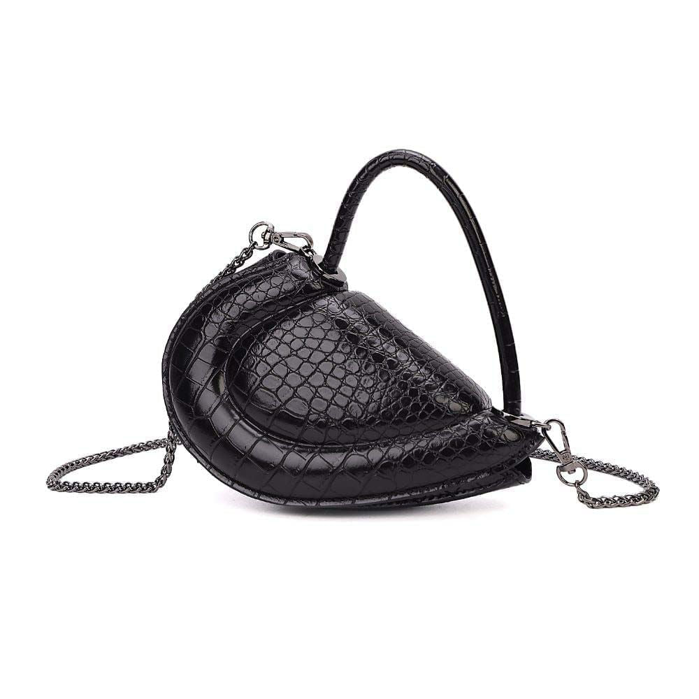 Bolsa Transversal Santa Lolla Preta Croco Coração