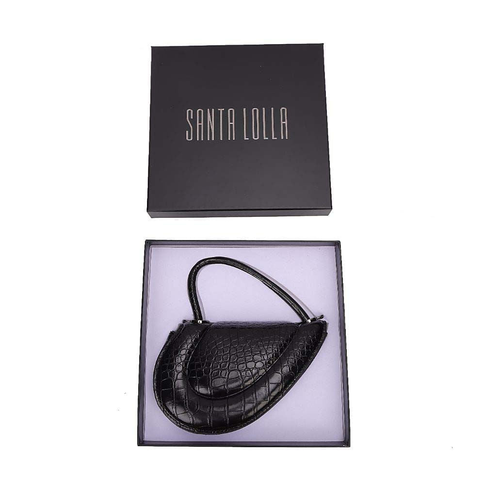 Bolsa Transversal Santa Lolla Preta Croco Coração