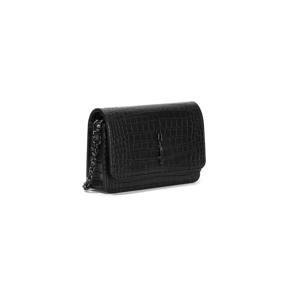 Bolsa Transversal Santa Lolla Preta Croco Corrente