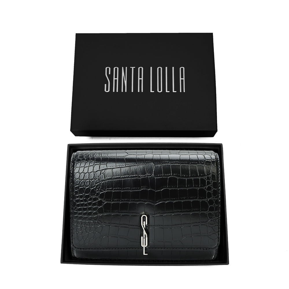Bolsa Transversal Santa Lolla Preta Croco Corrente