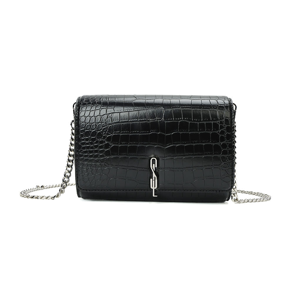 Bolsa Transversal Santa Lolla Preta Croco Corrente