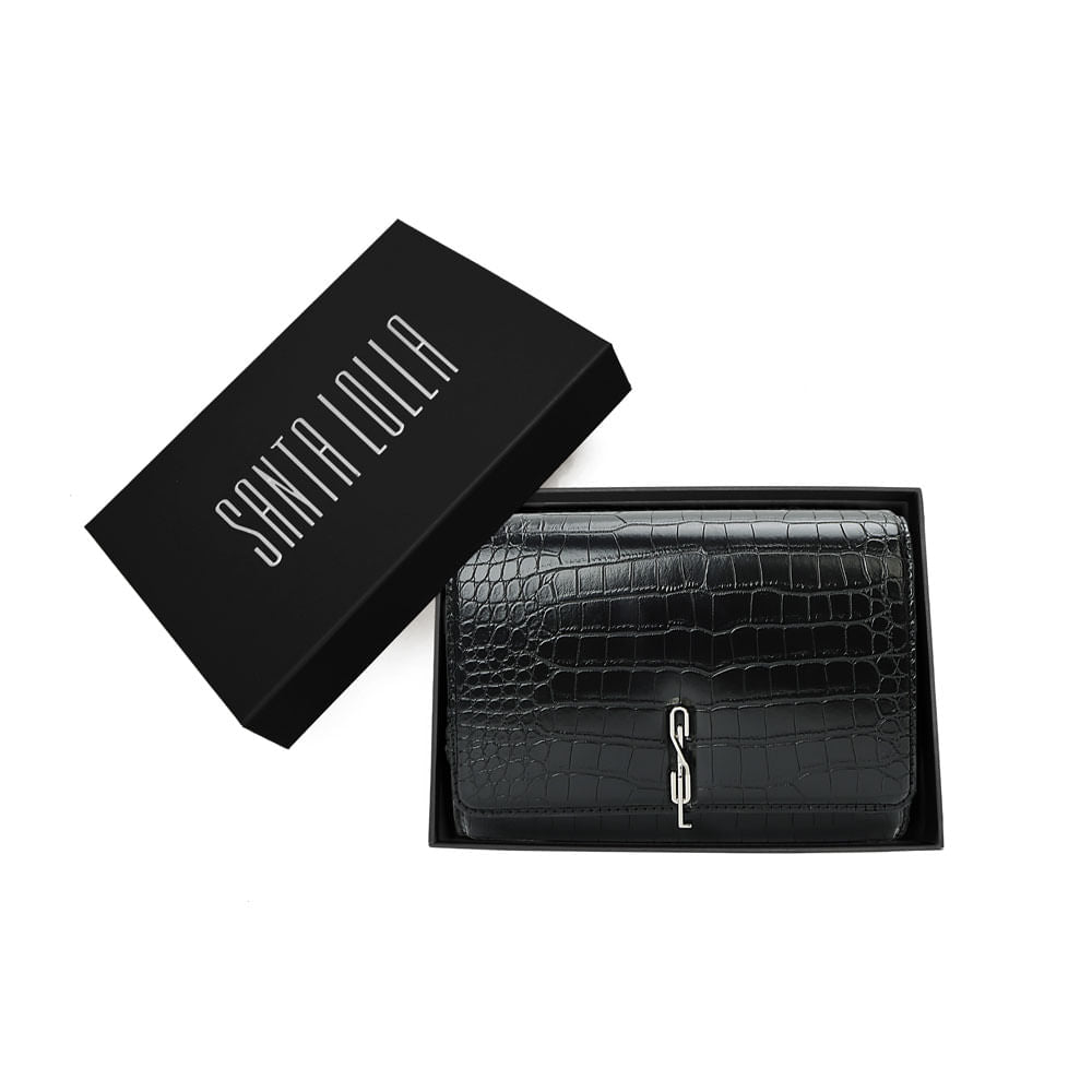 Bolsa Transversal Santa Lolla Preta Croco Corrente