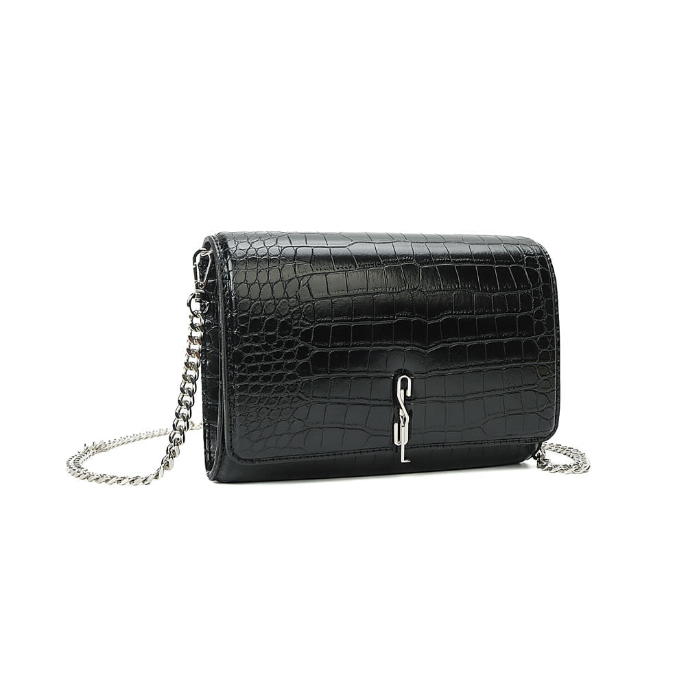 Bolsa Transversal Santa Lolla Preta Croco Corrente