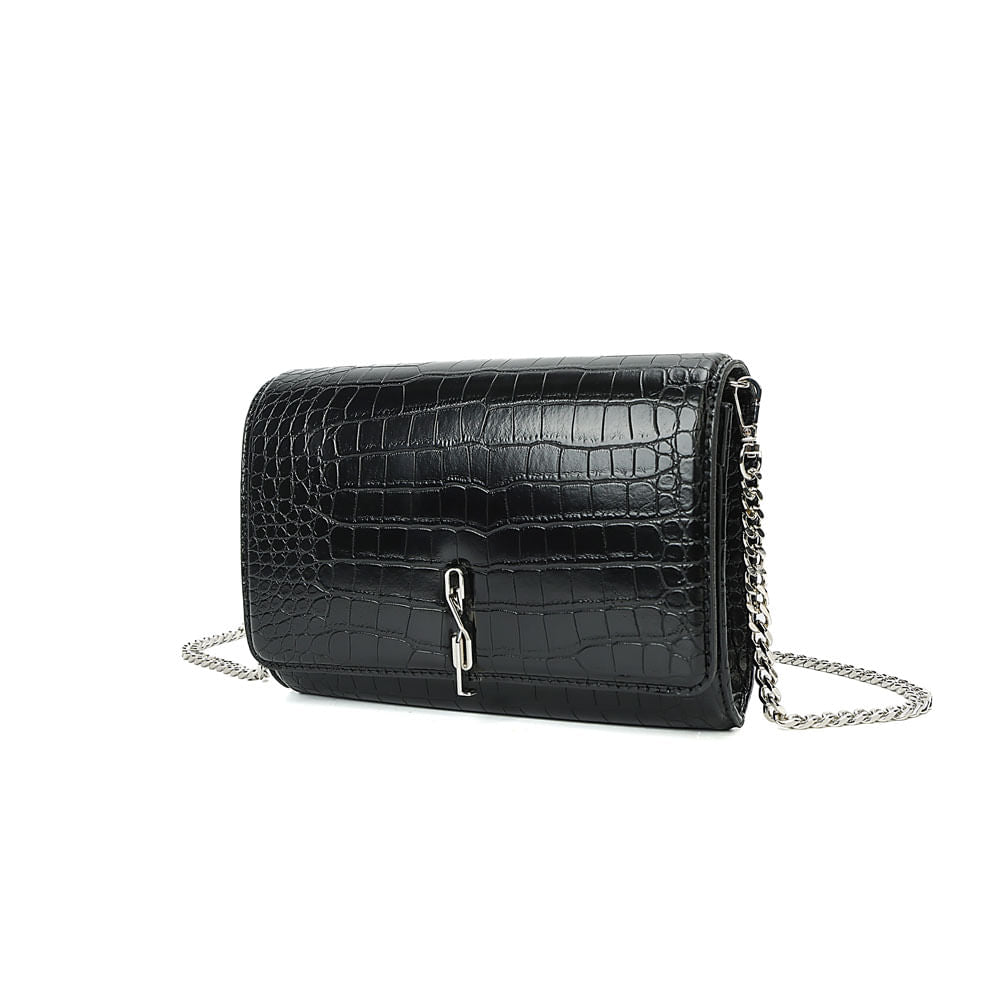 Bolsa Transversal Santa Lolla Preta Croco Corrente