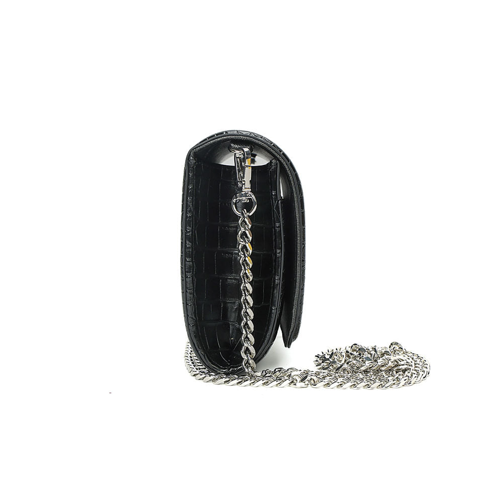 Bolsa Transversal Santa Lolla Preta Croco Corrente