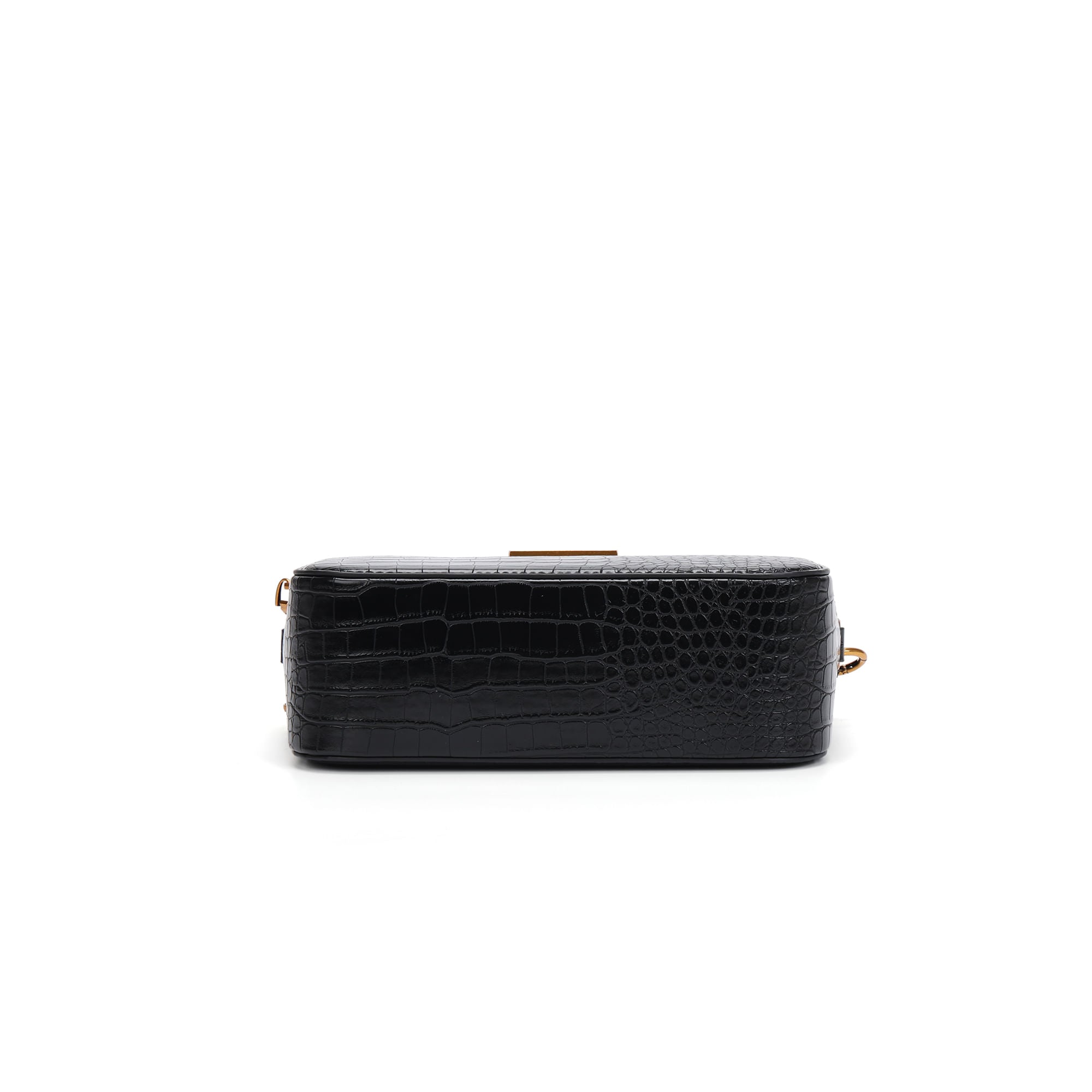 Bolsa Transversal Santa Lolla Preta Croco Zíper Duplo