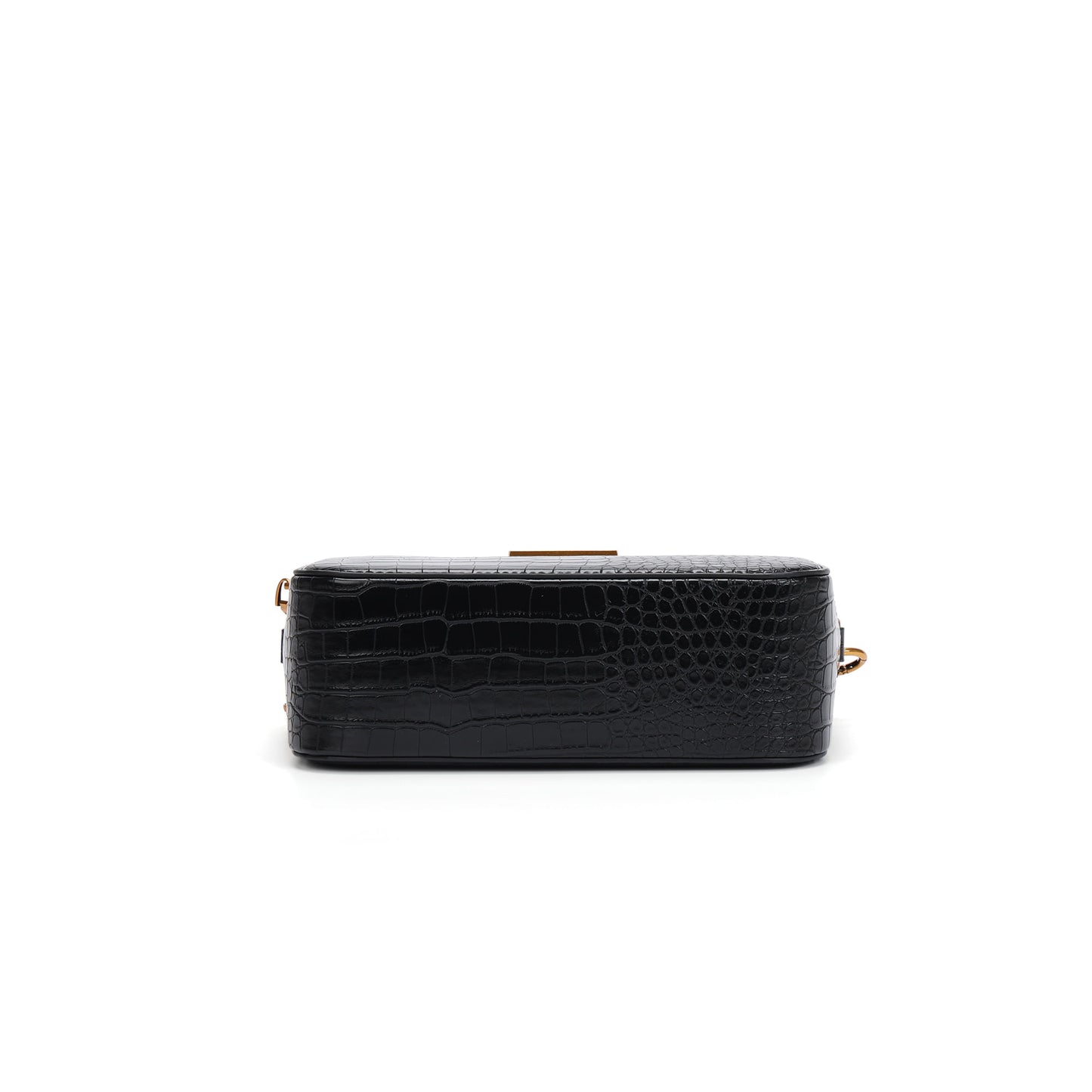 Bolsa Transversal Santa Lolla Preta Croco Zíper Duplo