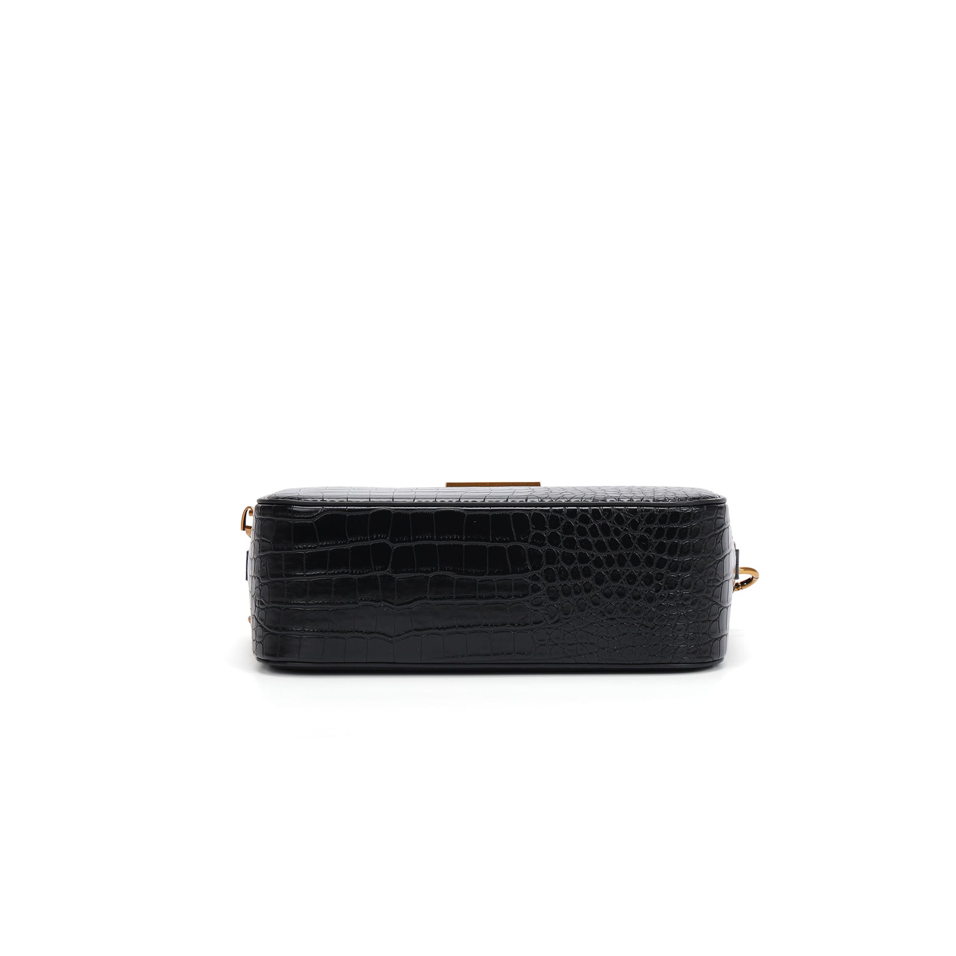 Bolsa Transversal Santa Lolla Preta Croco Zíper Duplo