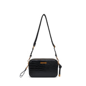 Bolsa Transversal Santa Lolla Preta Croco Zíper Duplo
