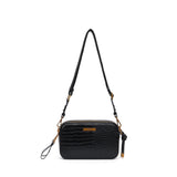 Bolsa Transversal Santa Lolla Preta Croco Zíper Duplo