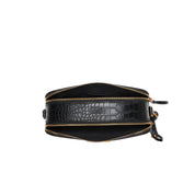 Bolsa Transversal Santa Lolla Preta Croco Zíper Duplo