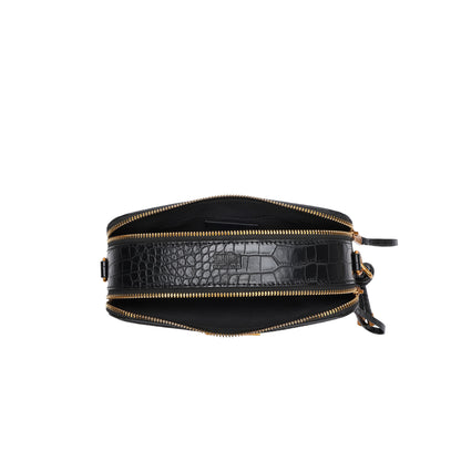 Bolsa Transversal Santa Lolla Preta Croco Zíper Duplo