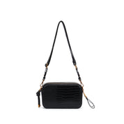 Bolsa Transversal Santa Lolla Preta Croco Zíper Duplo