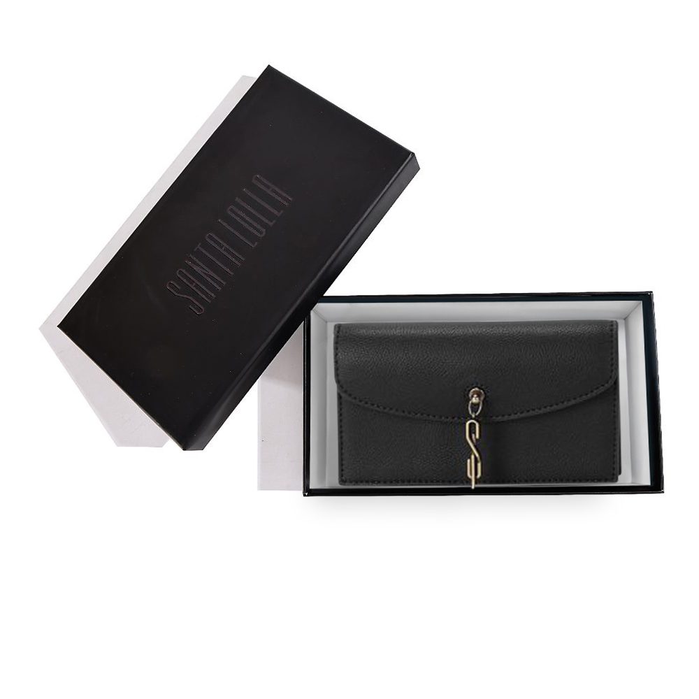 Bolsa Transversal Santa Lolla Preta Detalhe Dourado