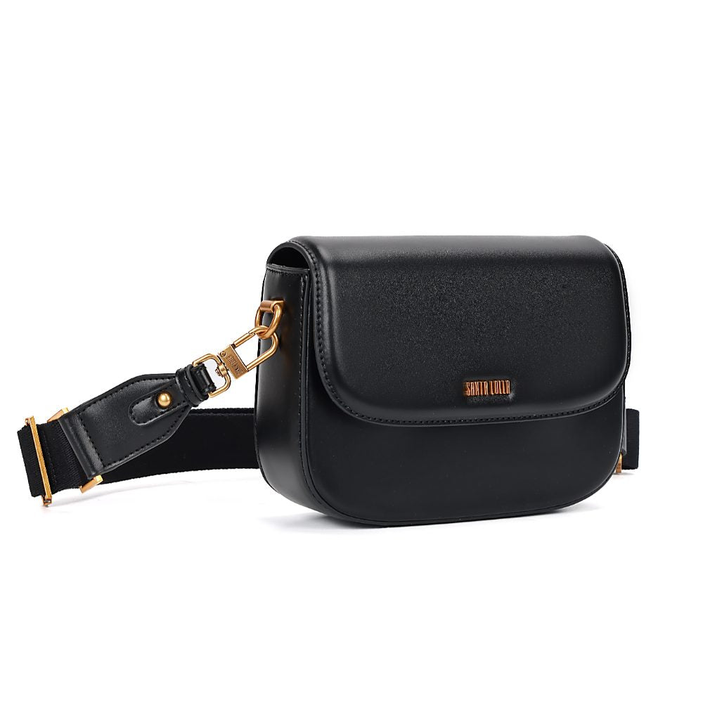 Bolsa Transversal Santa Lolla Preta Logo Metal