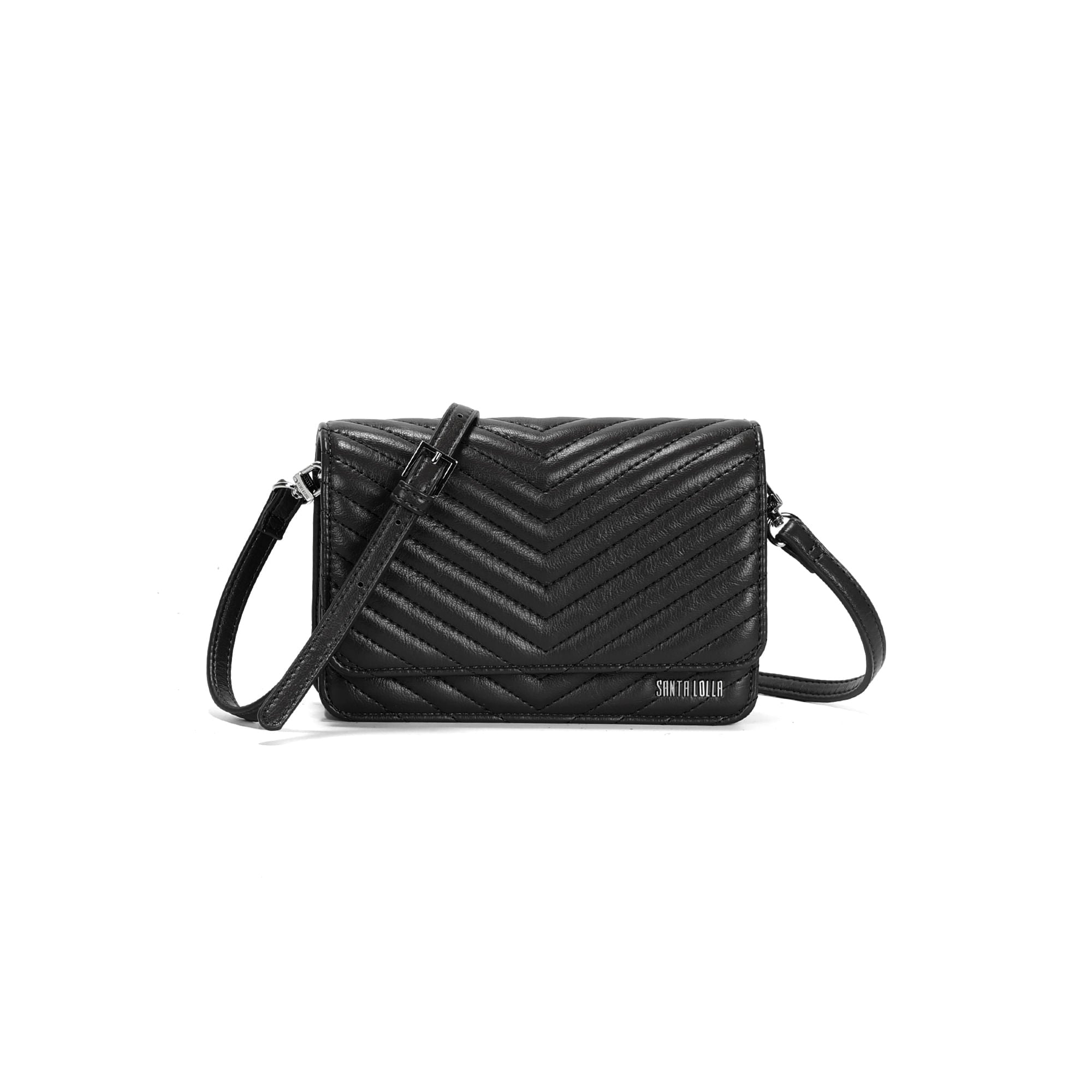 Bolsa Transversal Santa Lolla Preta Matelassê Chevron