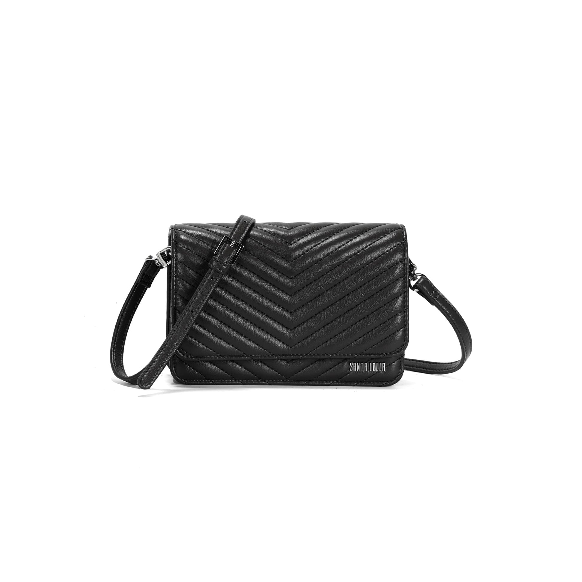 Bolsa Transversal Santa Lolla Preta Matelassê Chevron