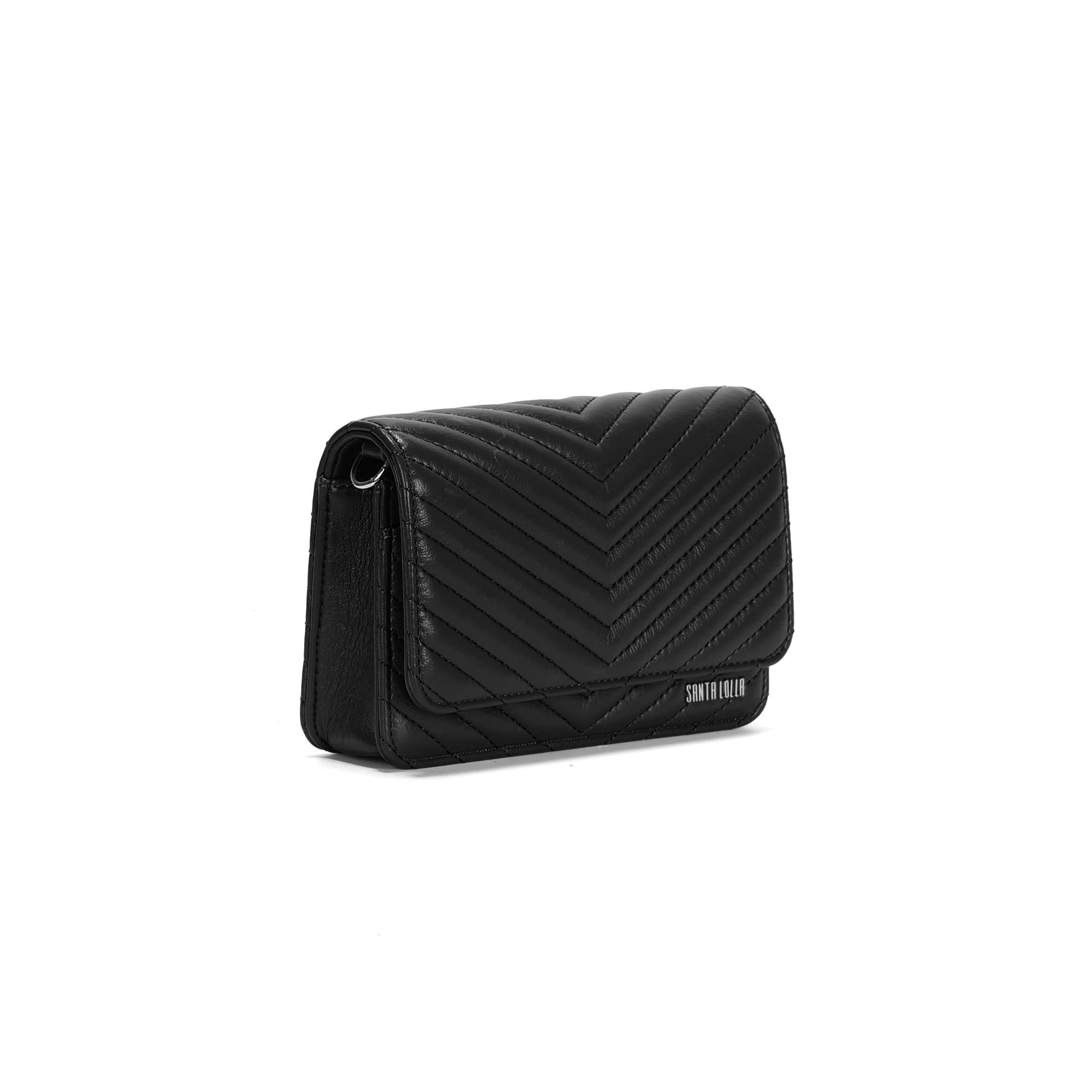 Bolsa Transversal Santa Lolla Preta Matelassê Chevron