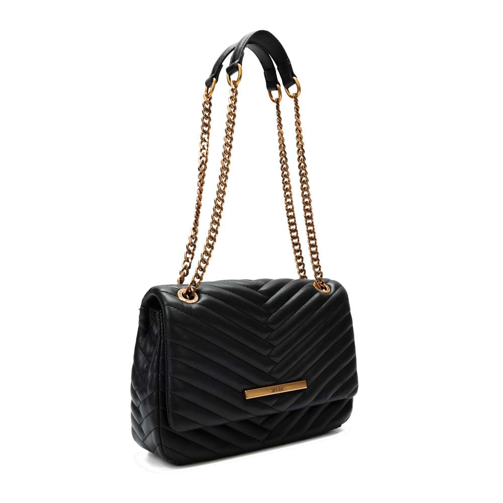Bolsa Transversal Santa Lolla Preta Matelassê Corrente