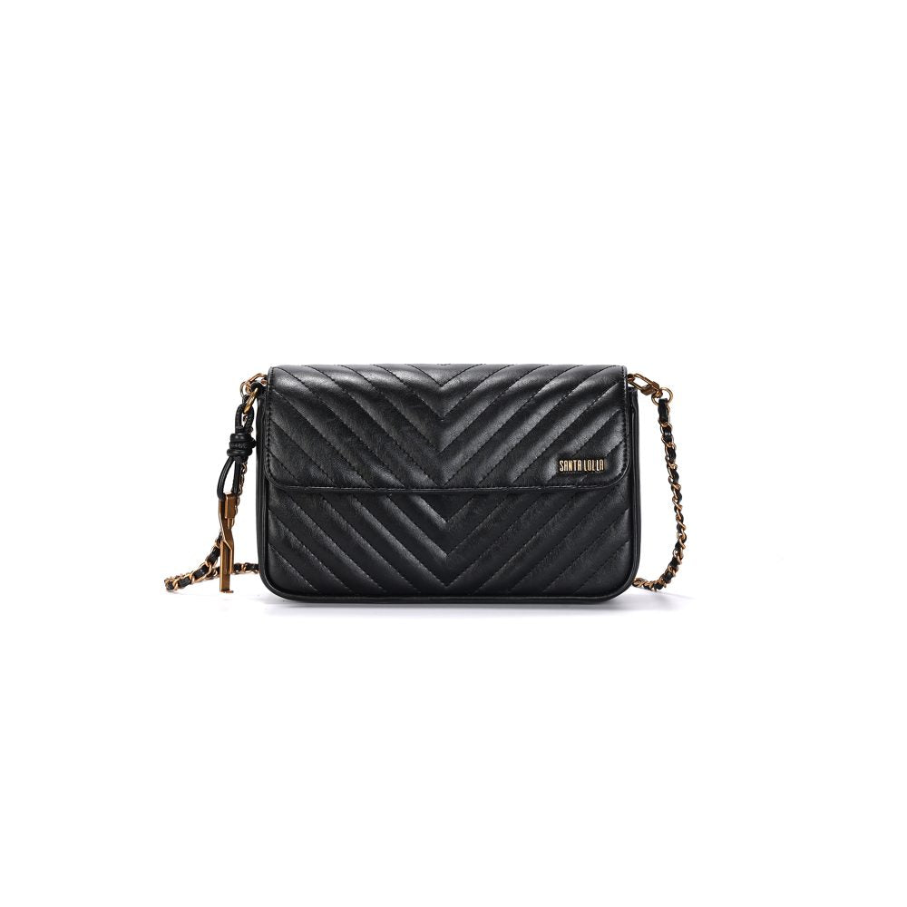 Bolsa Transversal Santa Lolla Preta Matelassê Corrente