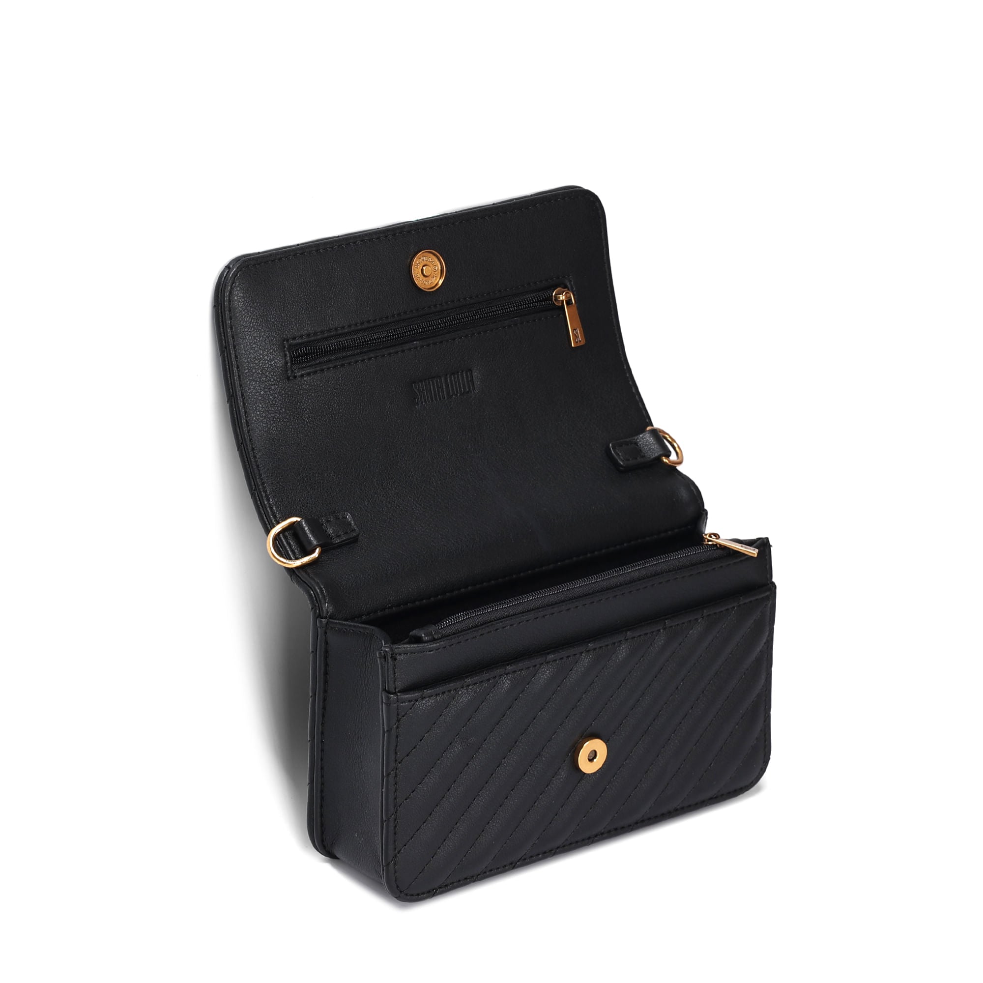 Bolsa Transversal Santa Lolla Preta Matelassê Corrente