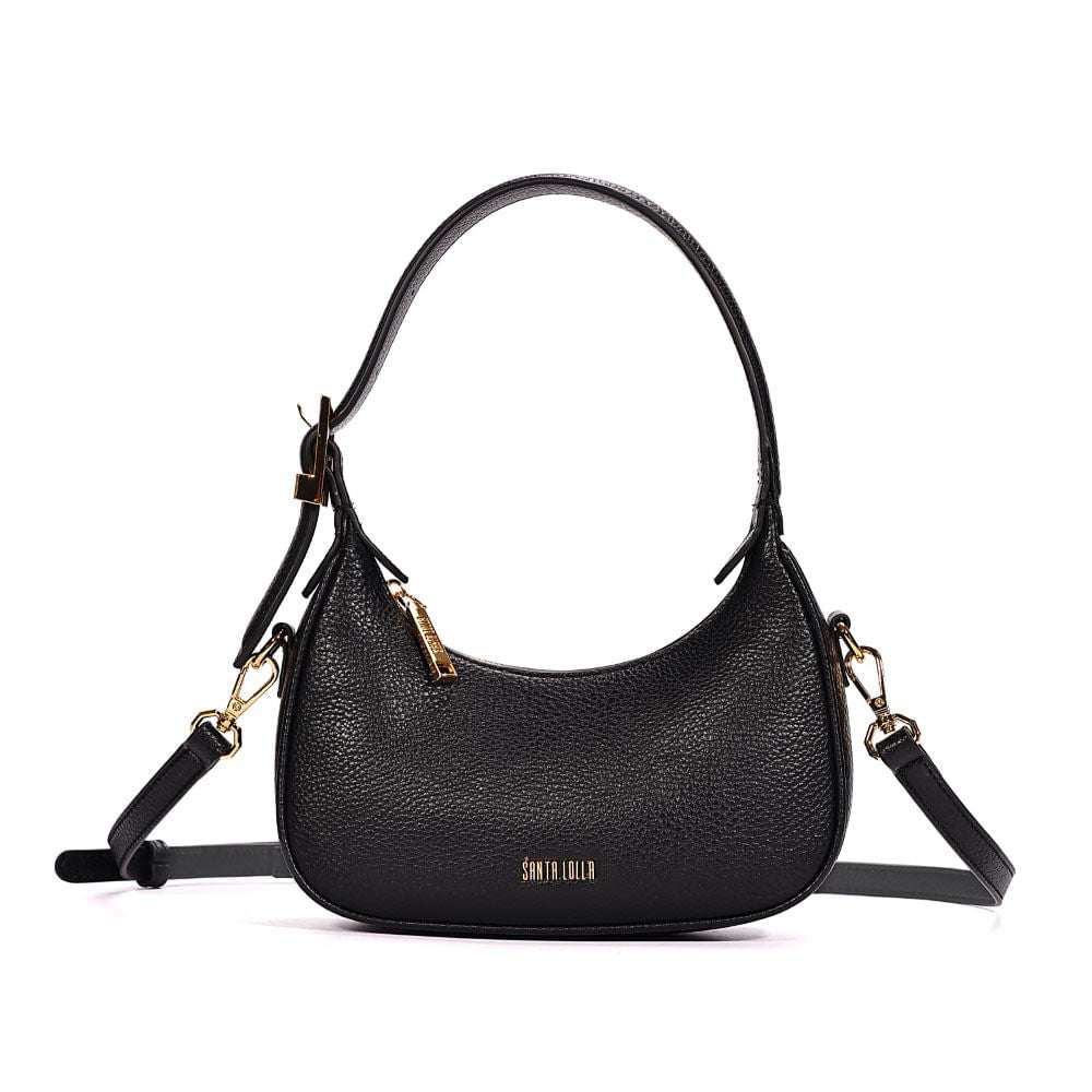 Bolsa Transversal Santa Lolla Preta Meia-Lua Zíper