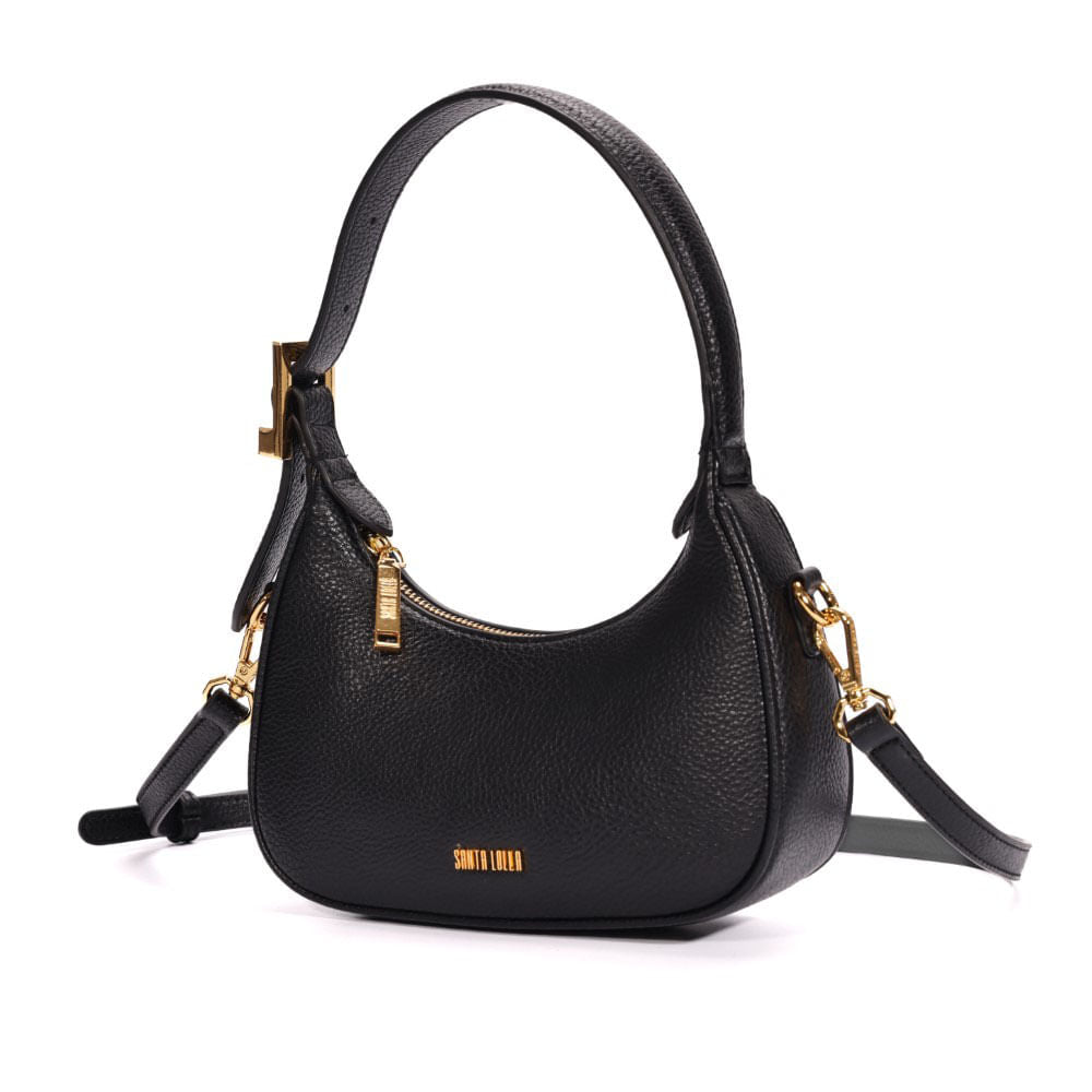 Bolsa Transversal Santa Lolla Preta Meia-Lua Zíper