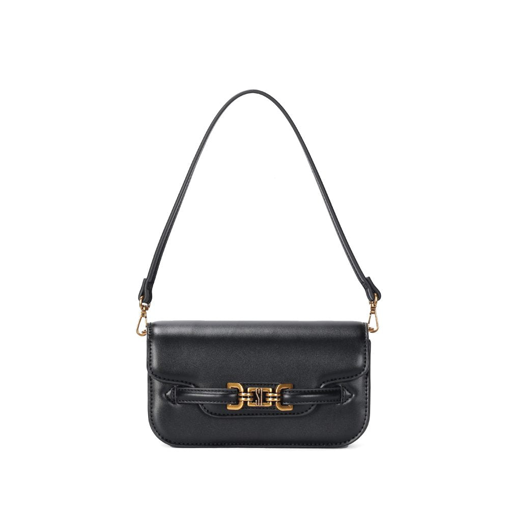 Bolsa Transversal Santa Lolla Preta Metal Dourado